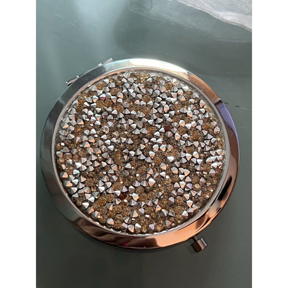 Make Up Mirror Compact In Little Pouch With Diamante Pieces On Lid Brand New